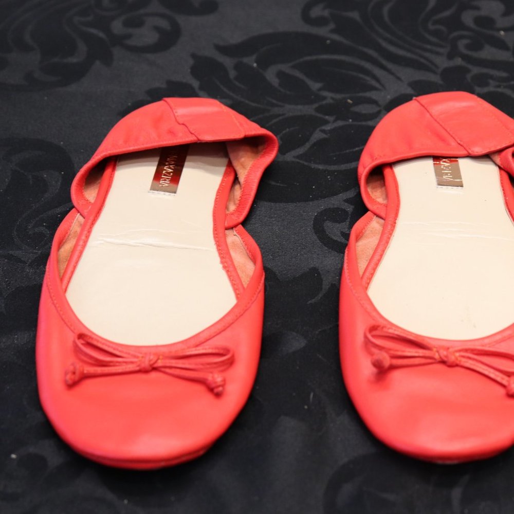 BCBG Max Azria Red Ballet Flats Foldable Leather Flat Shoes